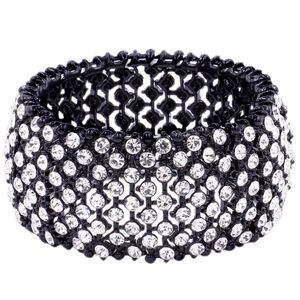 Gun Metal Black & Diamond Austrian Crystal Tennis Stretchable Bracelet Bangle